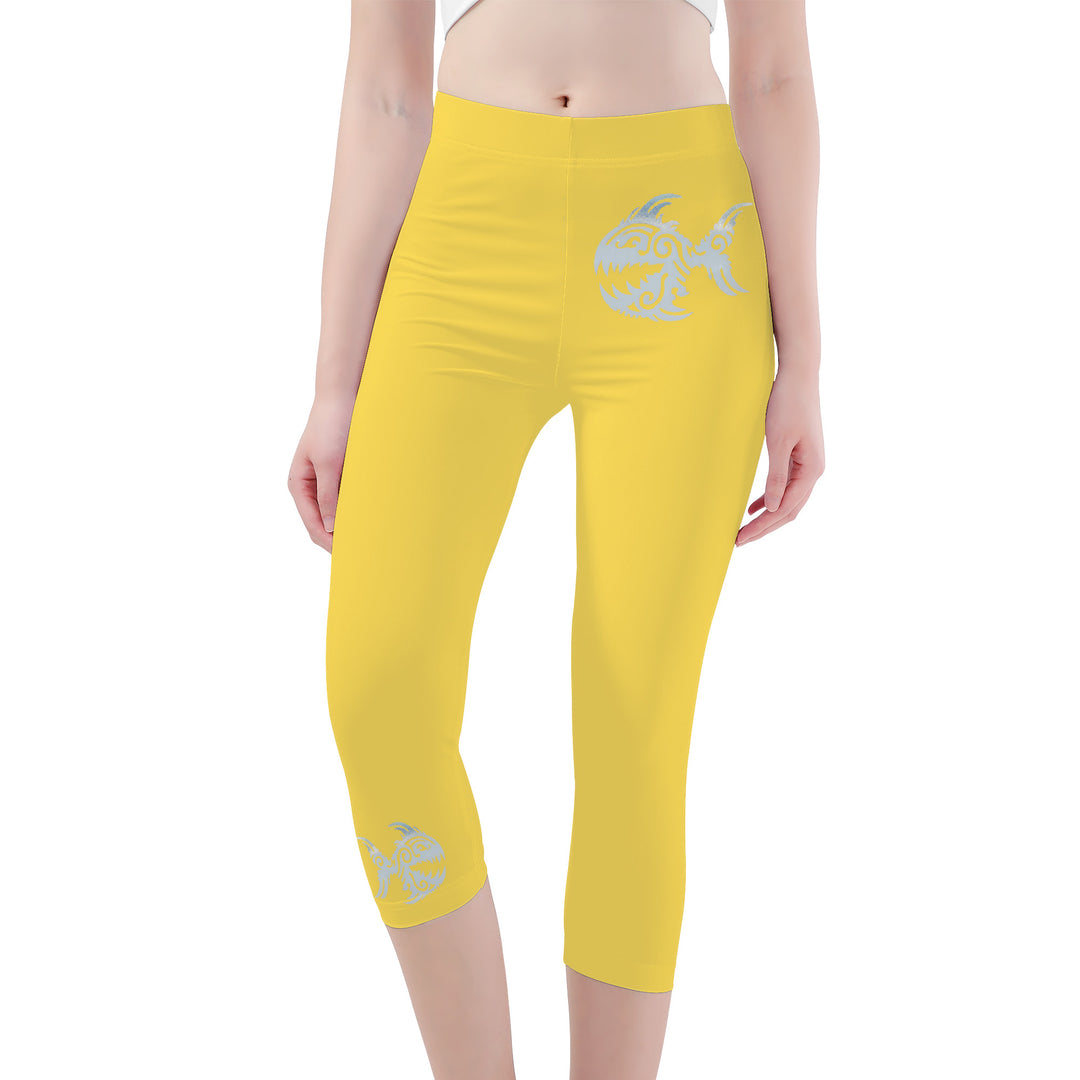 Ti Amo I love you - Exclusive Brand  - Mustard Yellow -  Womens / Teen Girls / Womens Plus Size - Capri Yoga Leggings - Sizes XS-3XL