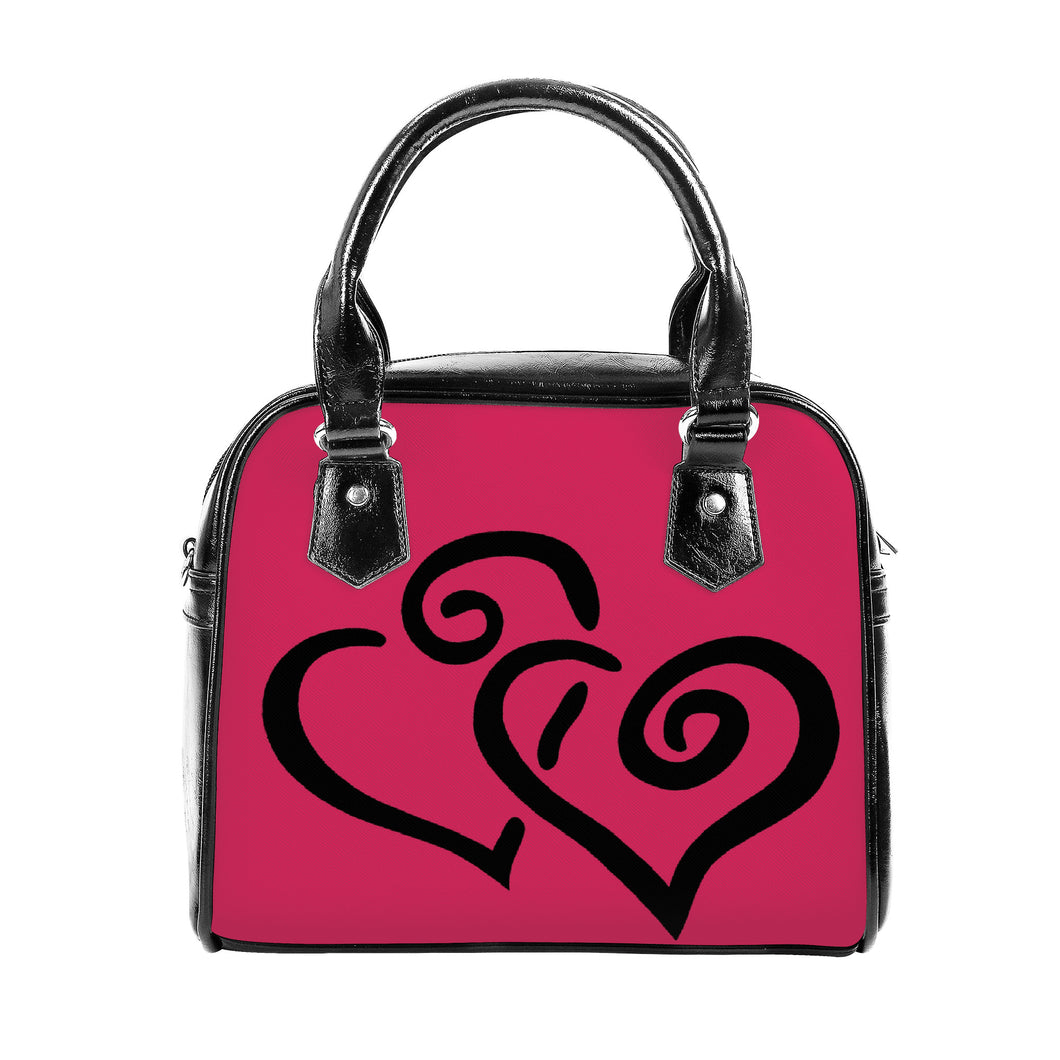 Ti Amo I love you - Exclusive Brand - Cerise Red 2 - Double Black Heart -  Shoulder Handbag