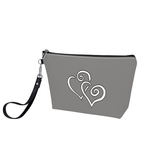 Ti Amo I love you- Exclusive Brand  - Natural Gray - Double White Heart - Sling Cosmetic Bag