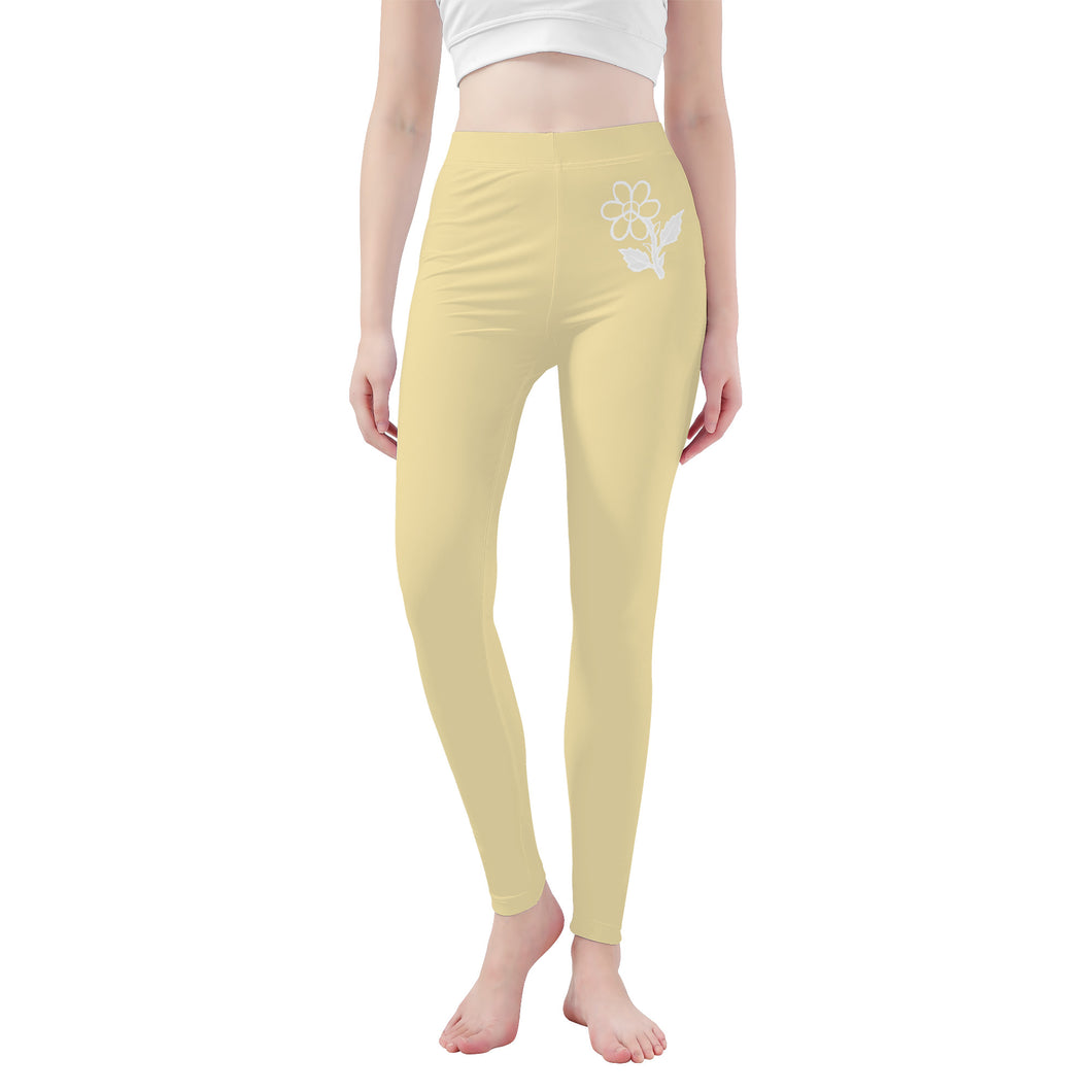 Ti Amo I love you - Exclusive Brand   - Medium Champagne - White Daisy -  Yoga Leggings