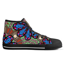 Load image into Gallery viewer, Ti Amo I love you - Exclusive Brand - Cement, Curious Blue, De York, Cerise, Thunderbird Floral Pattern - High-Top Canvas Shoes - Black Soles
